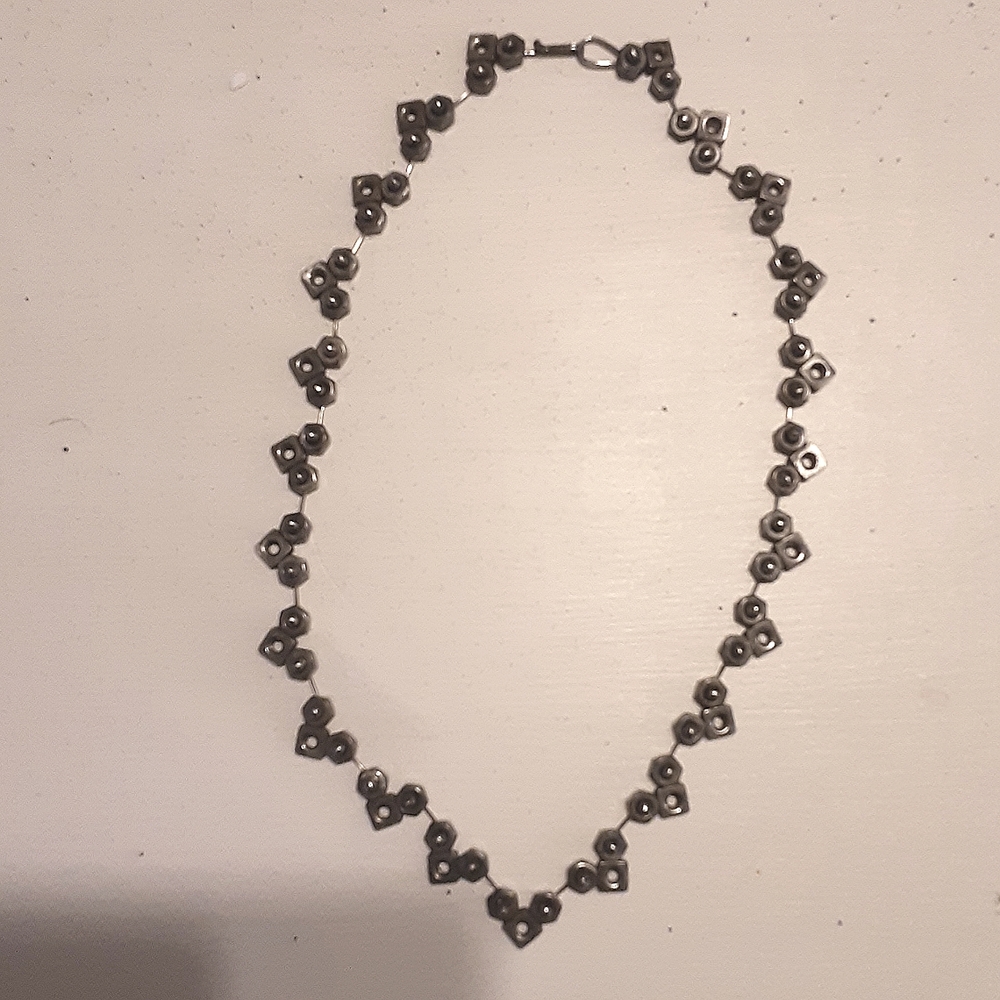 Artisan Brutalist hex nut steel necklace